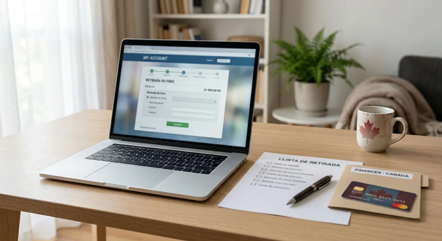 Laptop beside a bank card and a printed cashout checklist on a tidy desk